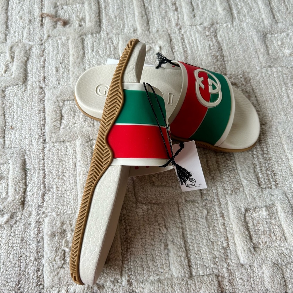 NWT Authentic Gucci Pursuit GG Flip Flop Slippers Sandals Pink/Green/White 35 - Picture 6 of 7